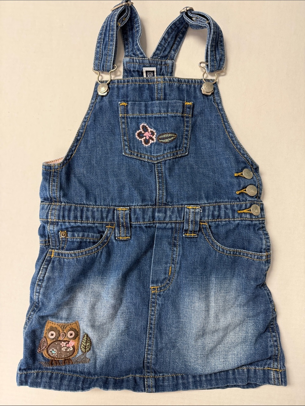Gap Woodsy Treehouse Patchwork Owl Jean Overall Dress 4